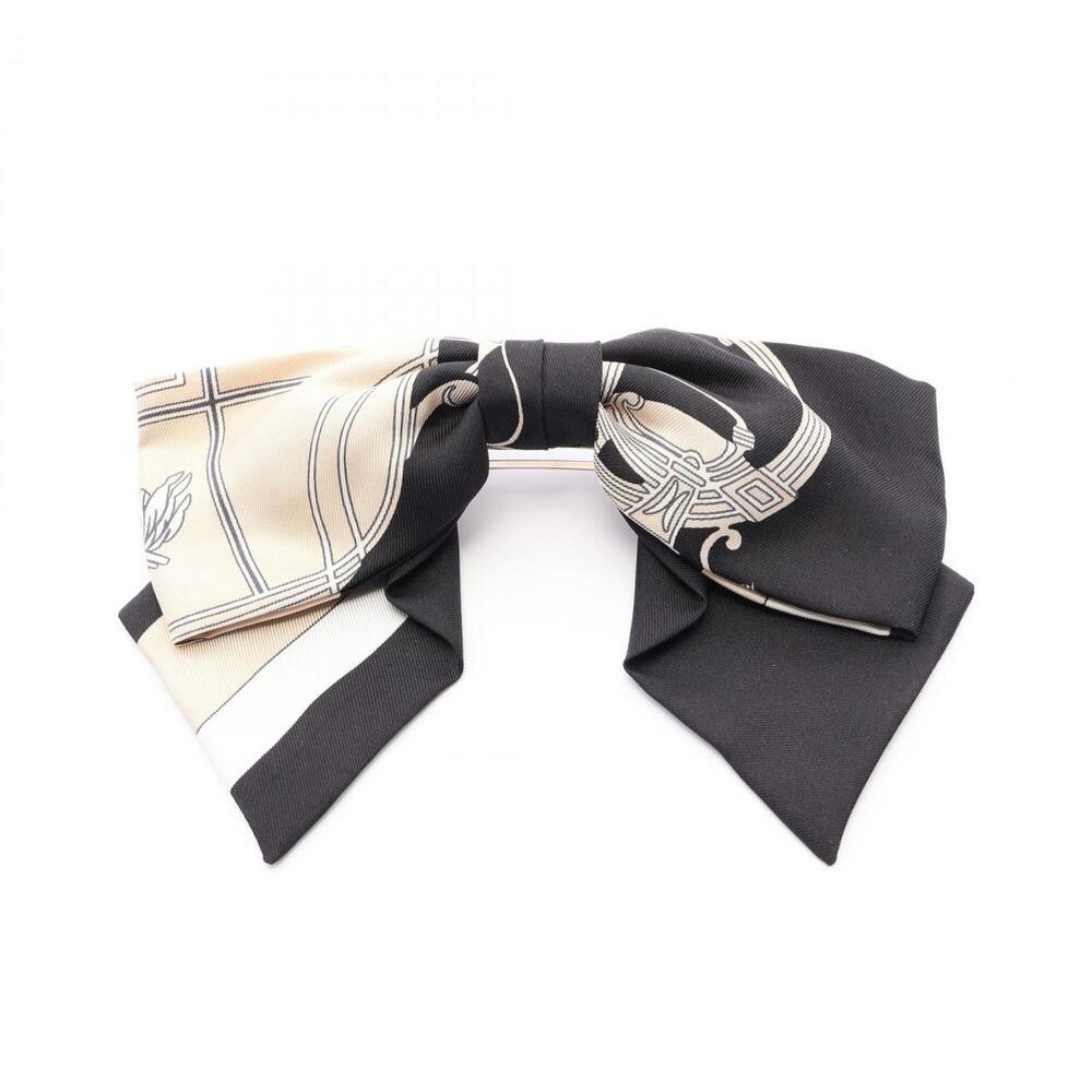 Hermes EX-LIBRIS Ribbon Hair Accessory Barrette - Silk Women's Beige/Black